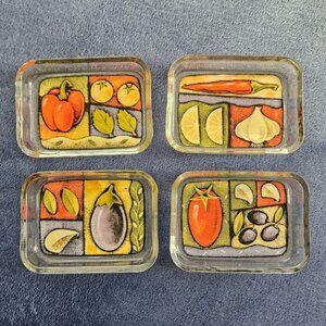Set of 4 Rectangular Glass Trays Tuscan Decor Oil Dipping Garnishes 3.5”‎ X 2.5”